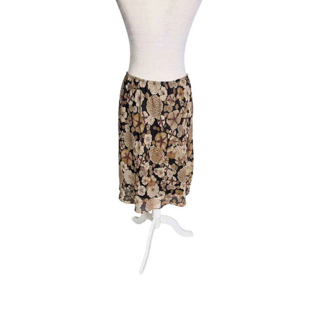 Y2K Style Floral Midi Skirt Sheer Overlay Brown Black Boho Whimsy Goth - Picture 2 of 5